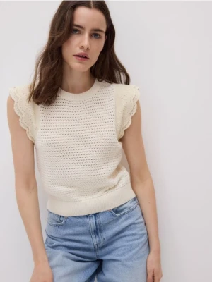 Reserved - Dzianinowy top z bawełną - kremowy