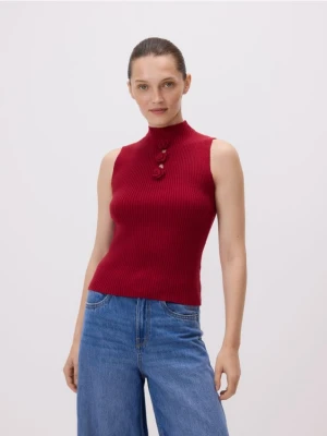 Reserved - Dzianinowy top z różami - bordowy