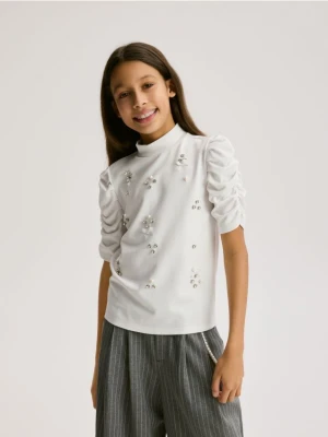 Reserved - Elegancka bluzka z wiskozy - złamana biel