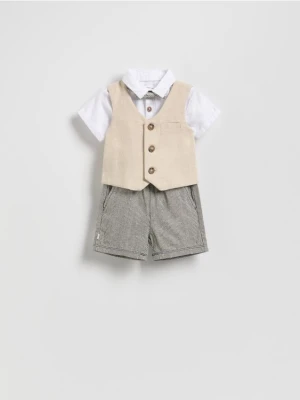 Reserved - Elegancki komplet z muszką - brązowy