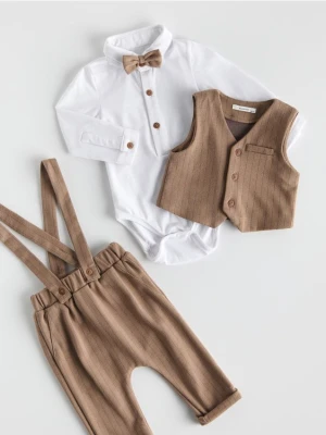 Reserved - Elegancki komplet z muszką - ciemnobrązowy