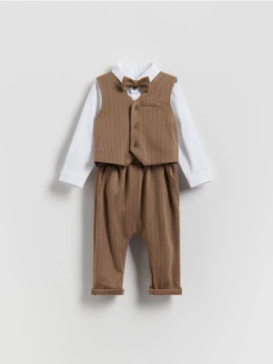 Reserved - Elegancki komplet z muszką - ciemnobrązowy