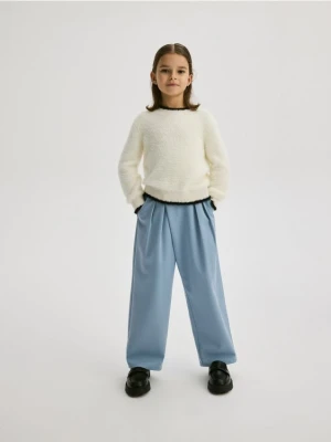 Reserved - Eleganckie spodnie z zakładkami - granatowy