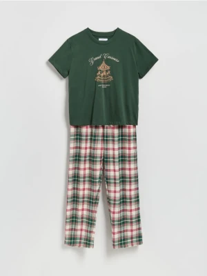 Reserved - Flanelowa piżama w kratę - zielony