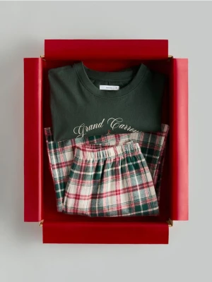 Reserved - Flanelowa piżama w kratę - zielony