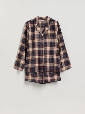 Reserved - Flanelowa piżama w kratkę - granatowy