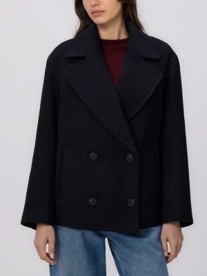 Reserved - Flauszowa kurtka dwurzędowa - granatowy