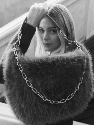 Reserved - Futerkowa torebka na ramię - bordowy