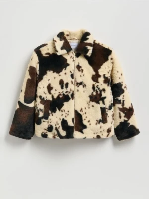 Reserved - Futrzana kurtka ze zwierzęcym wzorem - wielobarwny