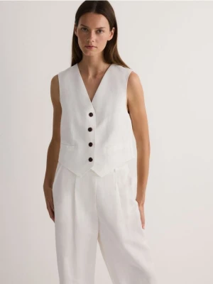 Reserved - Garniturowa kamizelka z lnem - biały