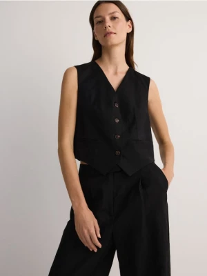 Reserved - Garniturowa kamizelka z lnem - czarny