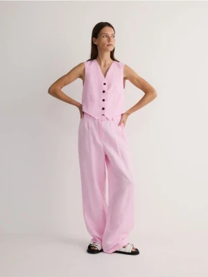 Reserved - Garniturowa kamizelka z lnem - pastelowy róż