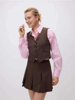 Reserved - Garniturowa kamizelka z wiskozą - ciemnobrązowy