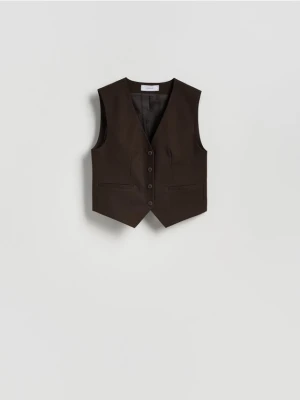 Reserved - Garniturowa kamizelka z wiskozą - ciemnobrązowy