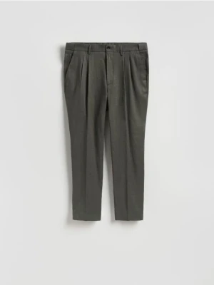 Reserved - Garniturowe spodnie carrot z lnem - ciemnozielony