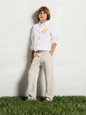 Reserved - Garniturowe spodnie z dodatkiem lnu - beżowy