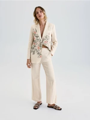 Reserved - Garniturowe spodnie z dodatkiem lnu - złamana biel