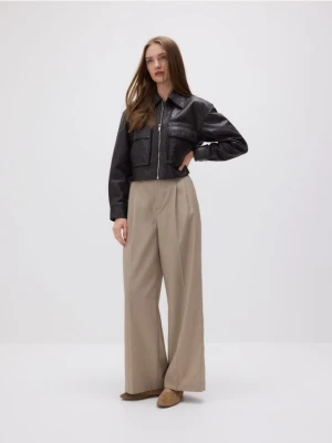 Reserved - Garniturowe spodnie z wełną - beżowy