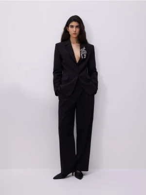 Reserved - Garniturowe spodnie z wełną - czarny