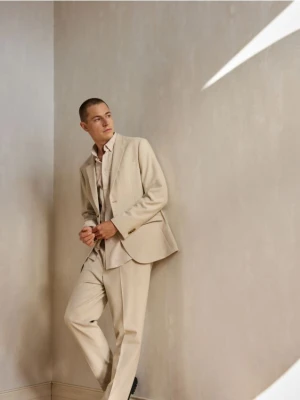 Reserved - Garniturowe spodnie z wiskozą - beżowy