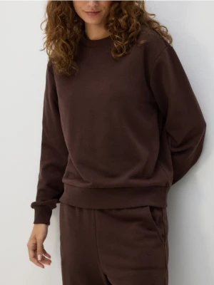 Reserved - Gładka bluza z bawełną - ciemnobrązowy