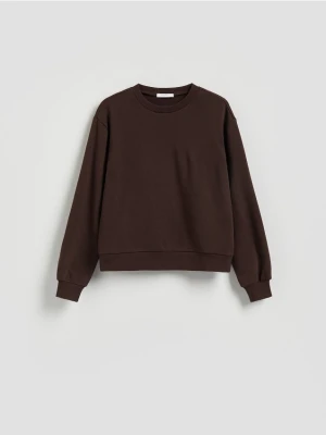 Reserved - Gładka bluza z bawełną - ciemnobrązowy