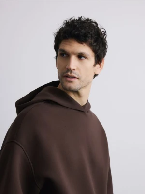 Reserved - Gładka bluza z kapturem - ciemnobrązowy