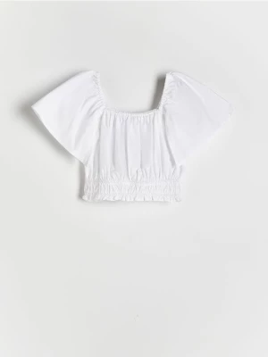 Reserved - Gładka bluzka z bufkami - biały