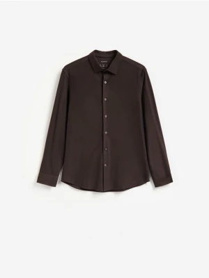 Reserved - Gładka koszula slim fit - ciemnobrązowy