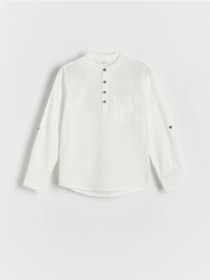 Reserved - Gładka koszula z lnem - biały