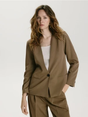 Reserved - Gładka marynarka - oliwkowy