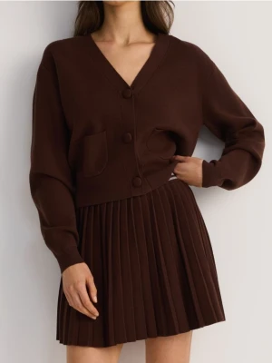 Reserved - Gładki kardigan z wiskozą - brązowy