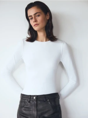 Reserved - Gładki longsleeve - biały