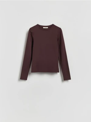 Reserved - Gładki longsleeve - brązowy