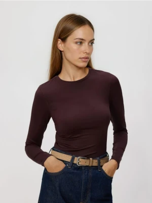 Reserved - Gładki longsleeve - brązowy