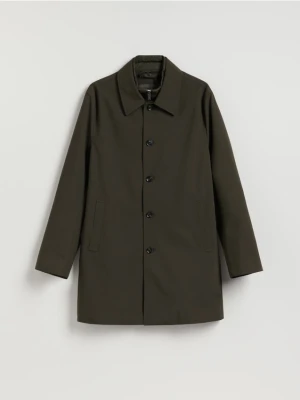 Reserved - Gładki płaszcz z kołnierzem - ciemnozielony
