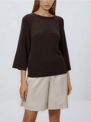 Reserved - Gładki sweter - brązowy