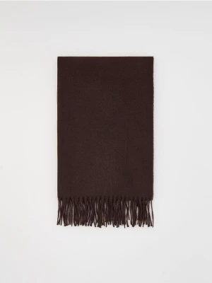 Reserved - Gładki szal z frędzlami - ciemnobrązowy