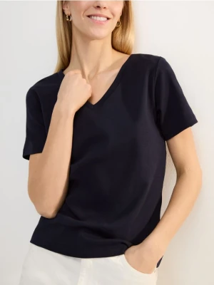 Reserved - Gładki t-shirt - granatowy