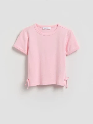 Reserved - Gładki t-shirt z modalem - brzoskwiniowy