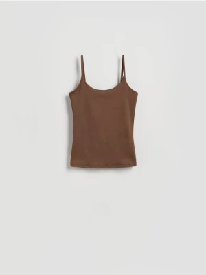 Reserved - Gładki top na ramiączkach - ciemnobrązowy