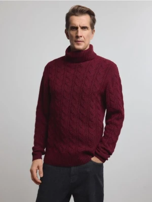 Reserved - Golf o warkoczowym splocie z wełną - bordowy
