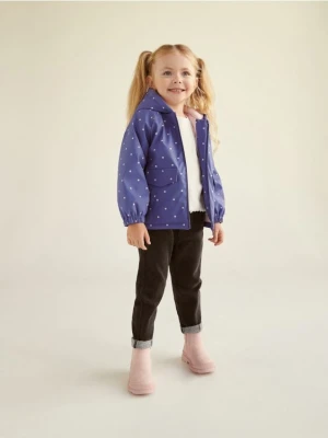 Reserved - Gumowany płaszcz w kropki - granatowy