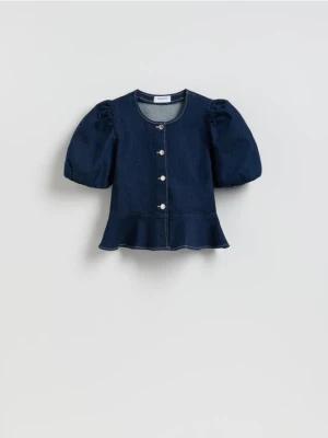 Reserved - Jeansowa bluzka z baskinką - granatowy