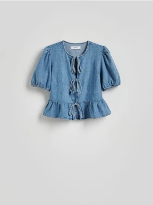 Reserved - Jeansowa bluzka z baskinką - niebieski