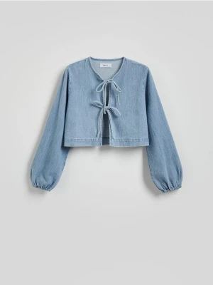 Reserved - Jeansowa bluzka z wiązaniem - niebieski