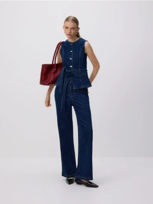 Reserved - Jeansowa kamizelka z wiązaniem - granatowy