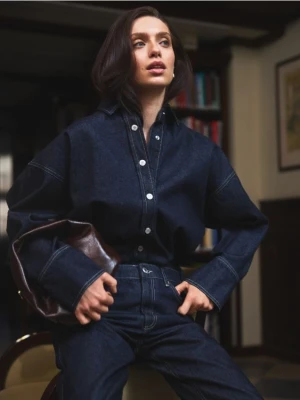 Reserved - Jeansowa koszula oversize - granatowy