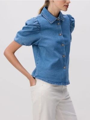 Reserved - Jeansowa koszula z bufiastymi rękawami - niebieski