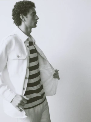 Reserved - Jeansowa koszula z dodatkiem lnu - biały